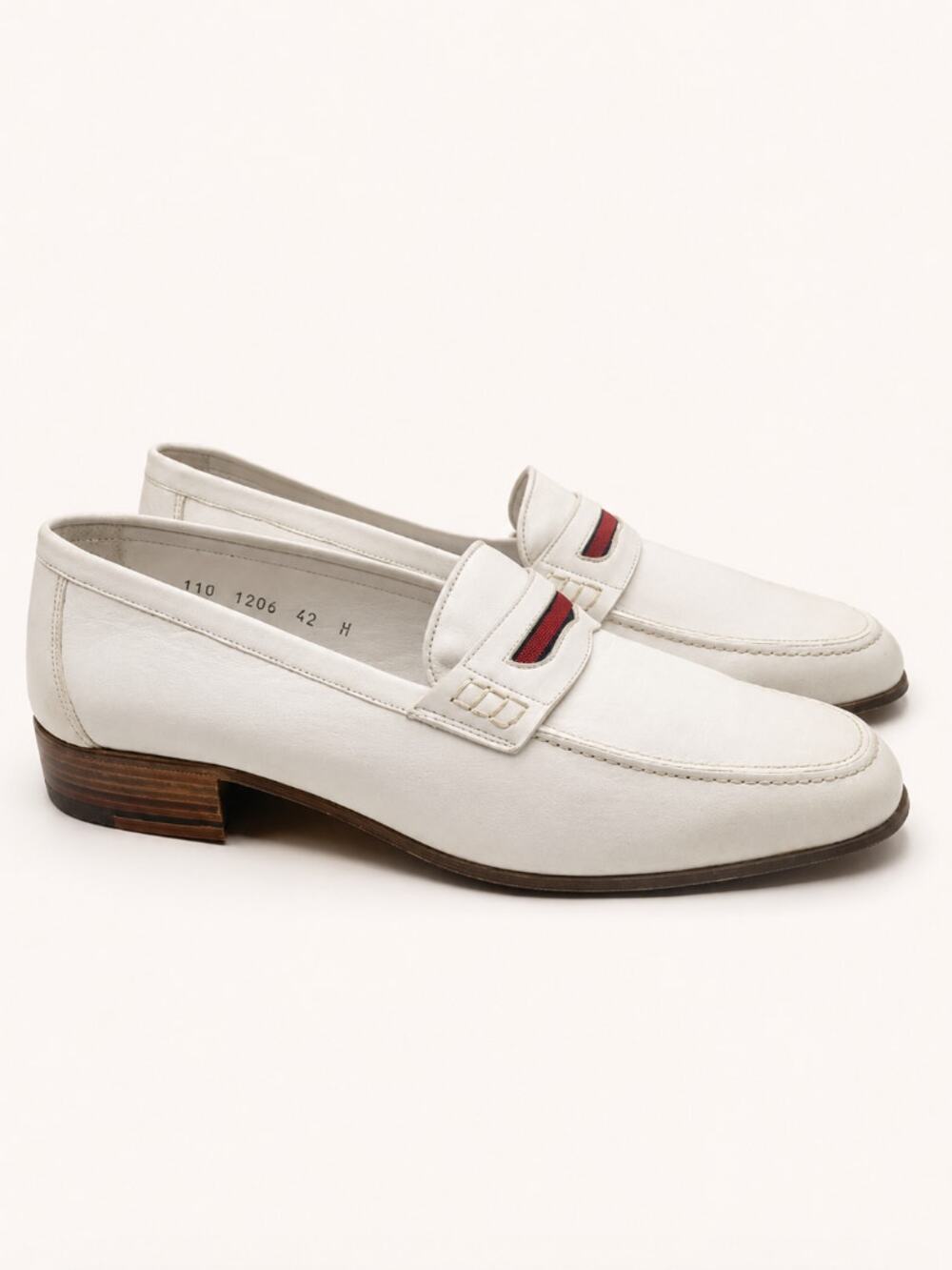 GUCCI Vintage Deadstock 70s Leather Loafers White Sz 42/US 12 NEW